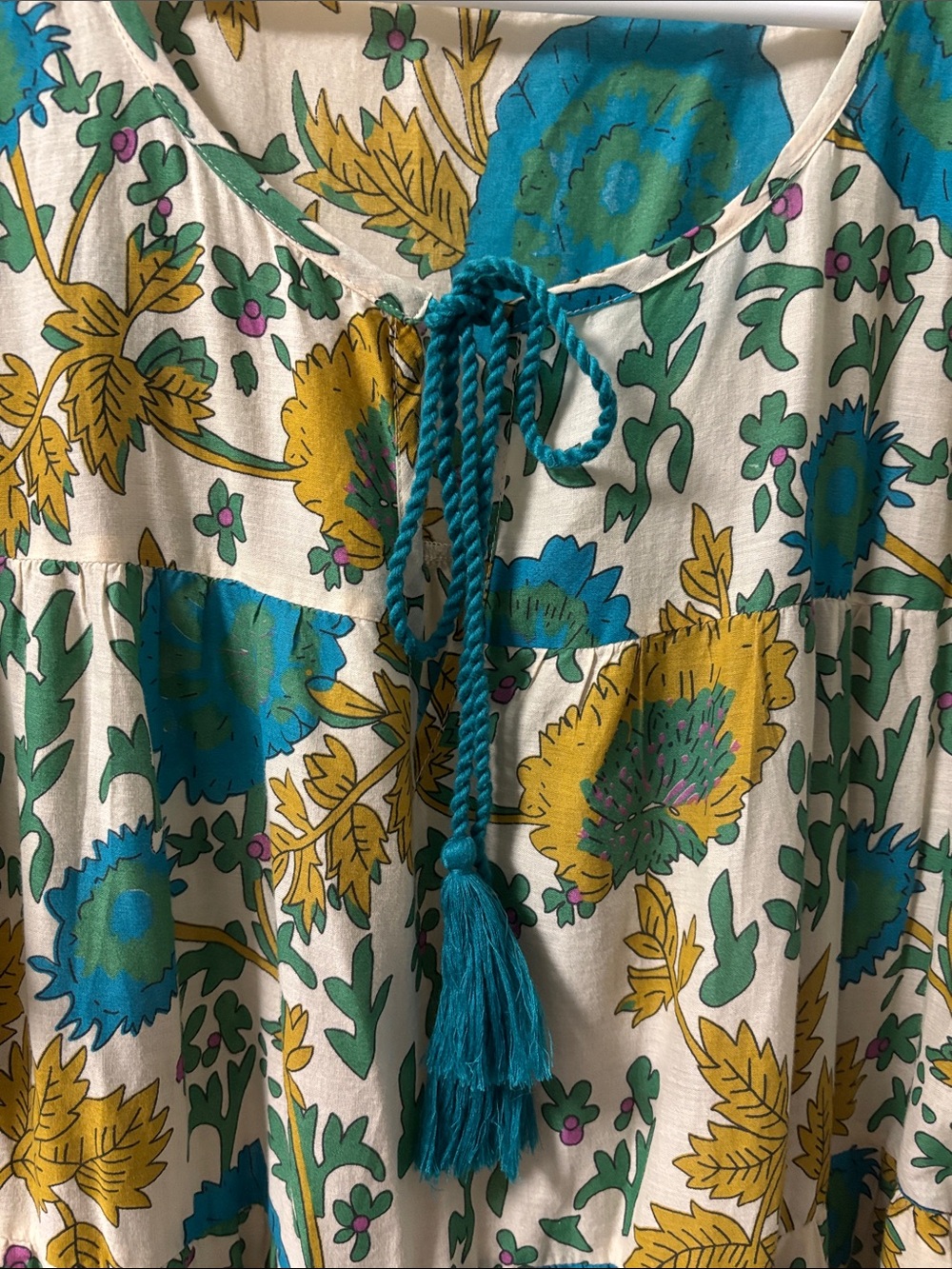 NATURAL LIFE Cream Maxi Dress with Teal & Mustard Floral Print - Picture 3 of 6